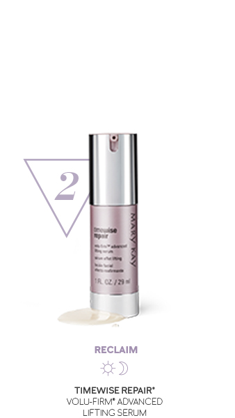 Reclaim with TimeWise Repair Volu-Firm Advanced Lifting Serum, the second step in the order of application for Mary Kay’s TimeWise Repair skin care regimen for use both day and night.