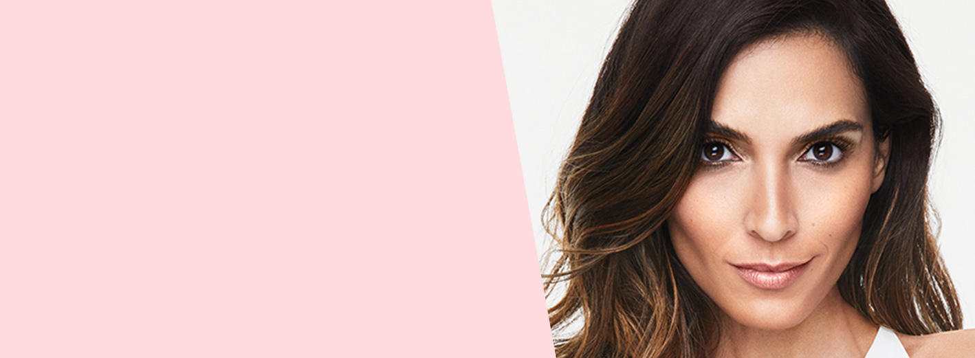 Close up of model wearing Haute Honey makeup artist look from Mary Kay against a white background.