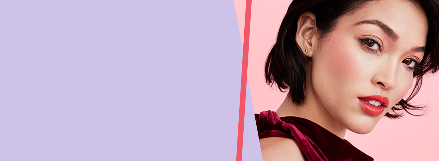 Close up of model wearing Fall Back to Summer look from Mary Kay against pink background