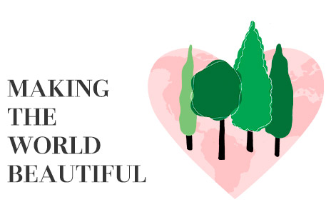 Illustration of trees promoting the Mary Kay Pink Doing Green program.