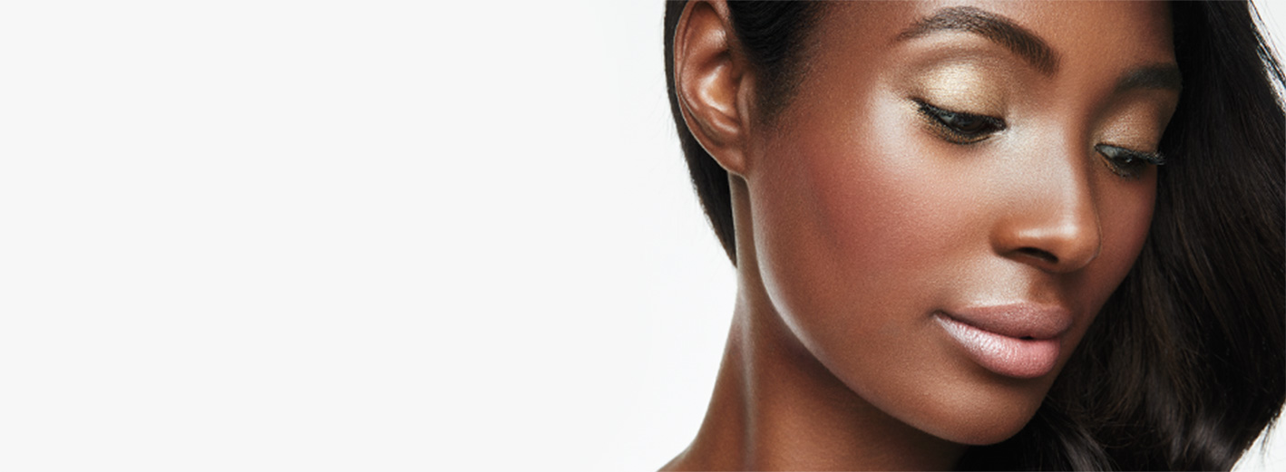 Close-up of model wearing the Do’s for Beautiful Eyes makeup artist look from Mary Kay against a white background.