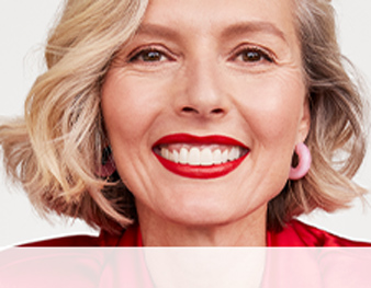 Classic Confidence Chooser older lady with red lipstick on a plain background