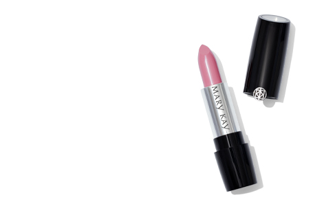 Mary Kay Gel Lipstick in Love Me Pink with cap off on a plain white background