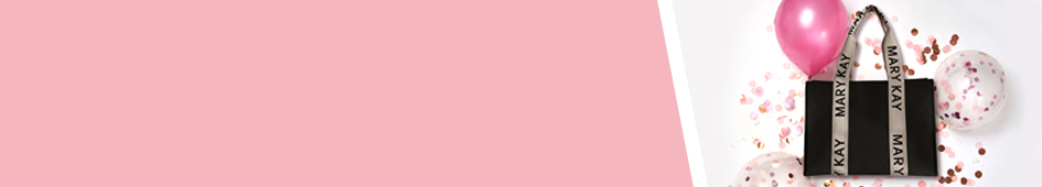 Mary Kay branded tote bag surrounded by balloons and confetti