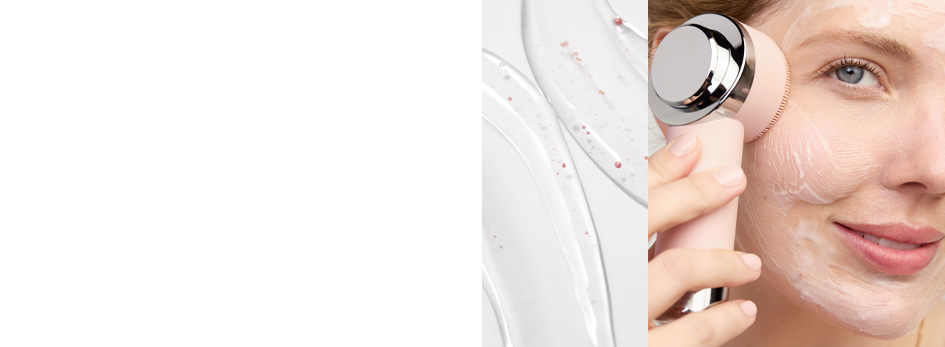 Limited-Edition† Skinvigorate Duo Facial Device™ with model and product on her skin